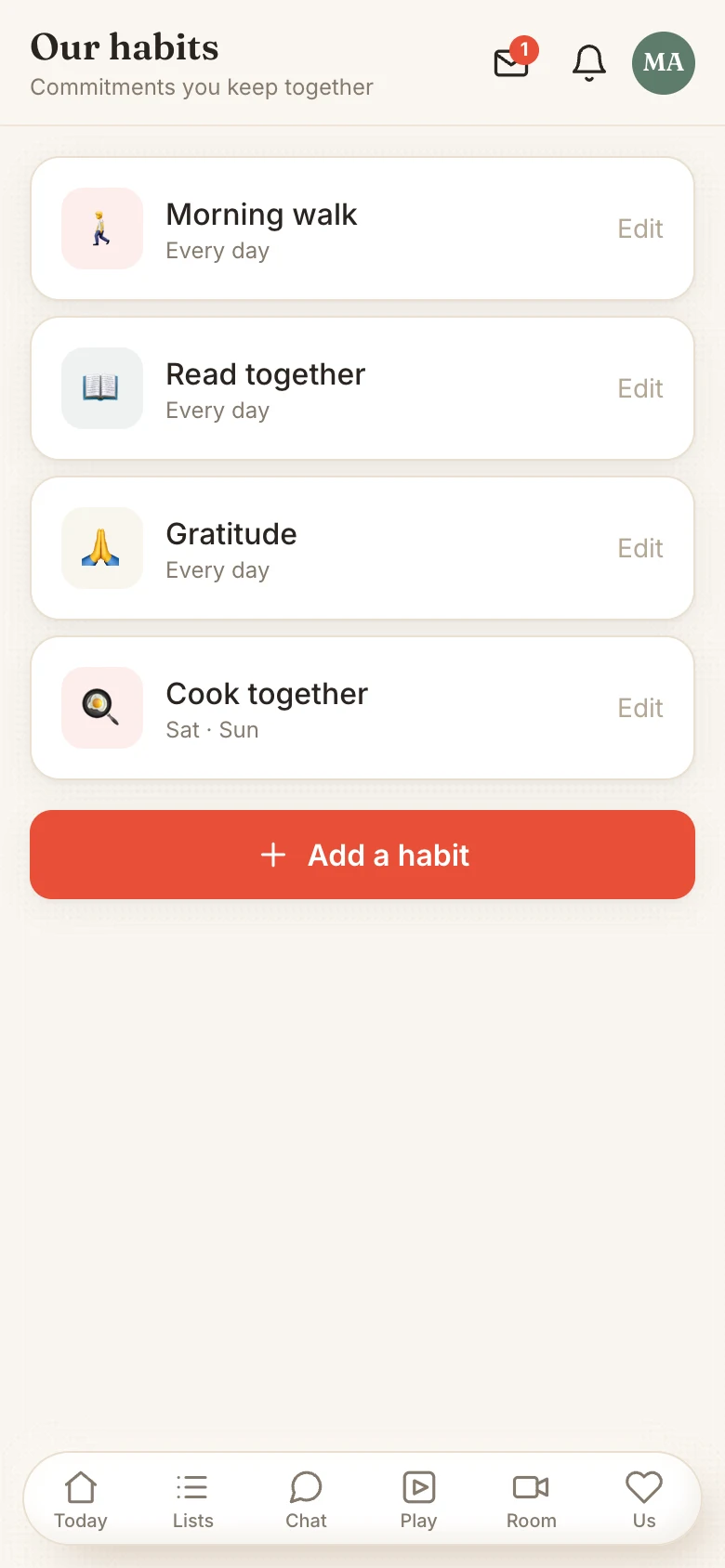 Tandem shared habits with per-partner completion
