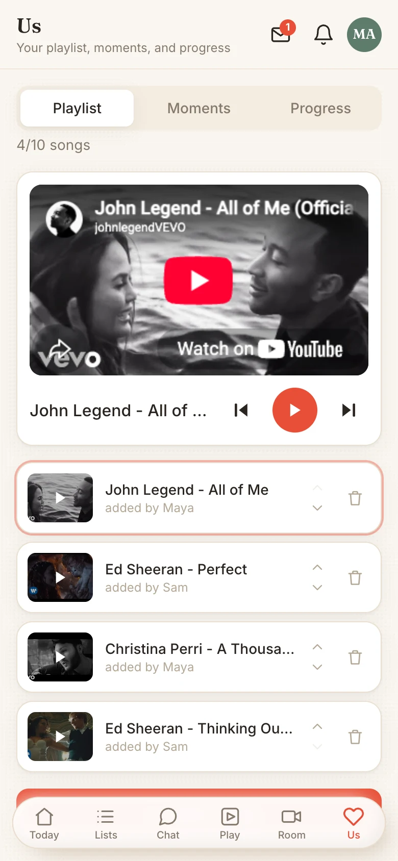 Tandem shared music playlist