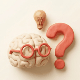 Quiz app icon: a brain wearing glasses beside a question mark